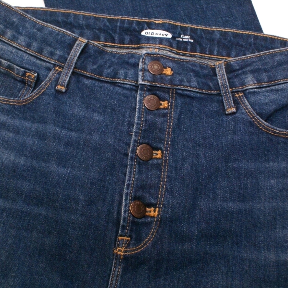 Old Navy Dark Blue Button-Fly Jeans Extra High Rise Size 16 Tall 35" Inseam